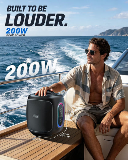 Portable Bluetooth Speaker Wireless,200W Peak Loud Super Deep Bass 6.5" Woofer Outdoor Speaker W/ 18000mAh 24H, BT5.4, IP65 Waterproof, RGB Lights, TWS,Party for Camping, Beach,Work,BBQ