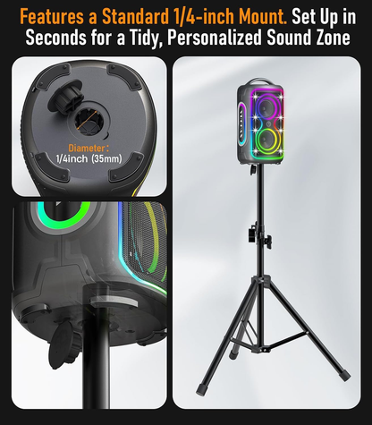B72  portable Bluetooth speaker features party lights, dual subwoofers, IP65 water resistance, and wireless Bluetooth 5.4