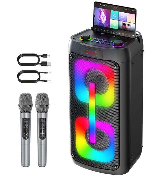 Gesnada Karaoke Machine for Adult with 2 Wireless Microphones,Bluetooth Speaker and Dual 4" Woofer for Party,Gifts