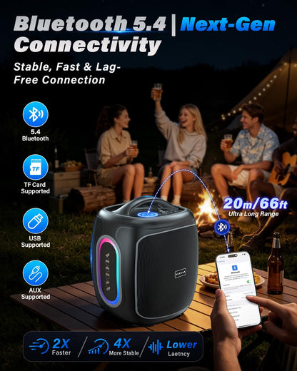 Portable Bluetooth Speaker Wireless,200W Peak Loud Super Deep Bass 6.5" Woofer Outdoor Speaker W/ 18000mAh 24H, BT5.4, IP65 Waterproof, RGB Lights, TWS,Party for Camping, Beach,Work,BBQ