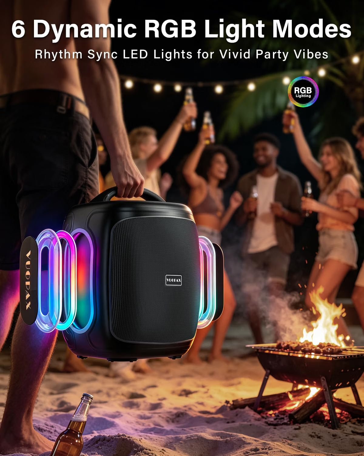 Portable Bluetooth Speaker Wireless,200W Peak Loud Super Deep Bass 6.5" Woofer Outdoor Speaker W/ 18000mAh 24H, BT5.4, IP65 Waterproof, RGB Lights, TWS,Party for Camping, Beach,Work,BBQ