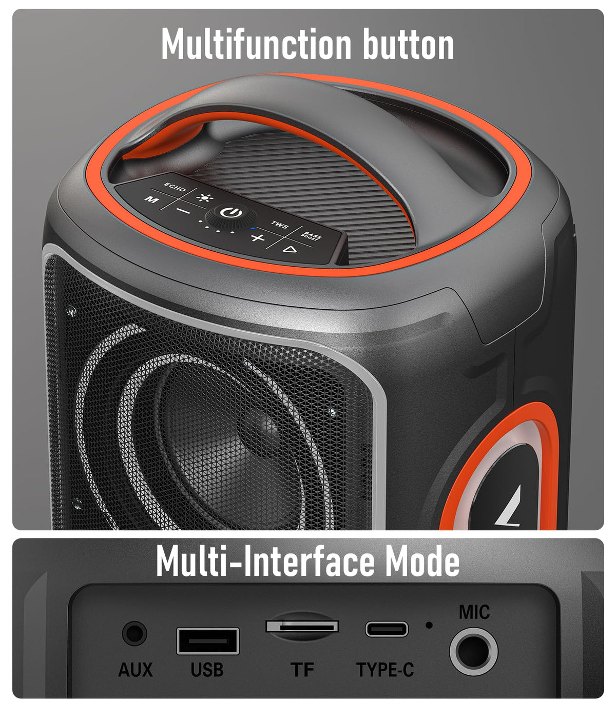B72  portable Bluetooth speaker features party lights, dual subwoofers, IP65 water resistance, and wireless Bluetooth 5.4