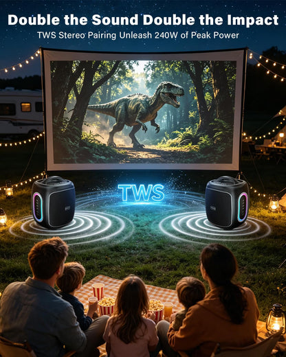 Portable Bluetooth Speaker Wireless,200W Peak Loud Super Deep Bass 6.5" Woofer Outdoor Speaker W/ 18000mAh 24H, BT5.4, IP65 Waterproof, RGB Lights, TWS,Party for Camping, Beach,Work,BBQ