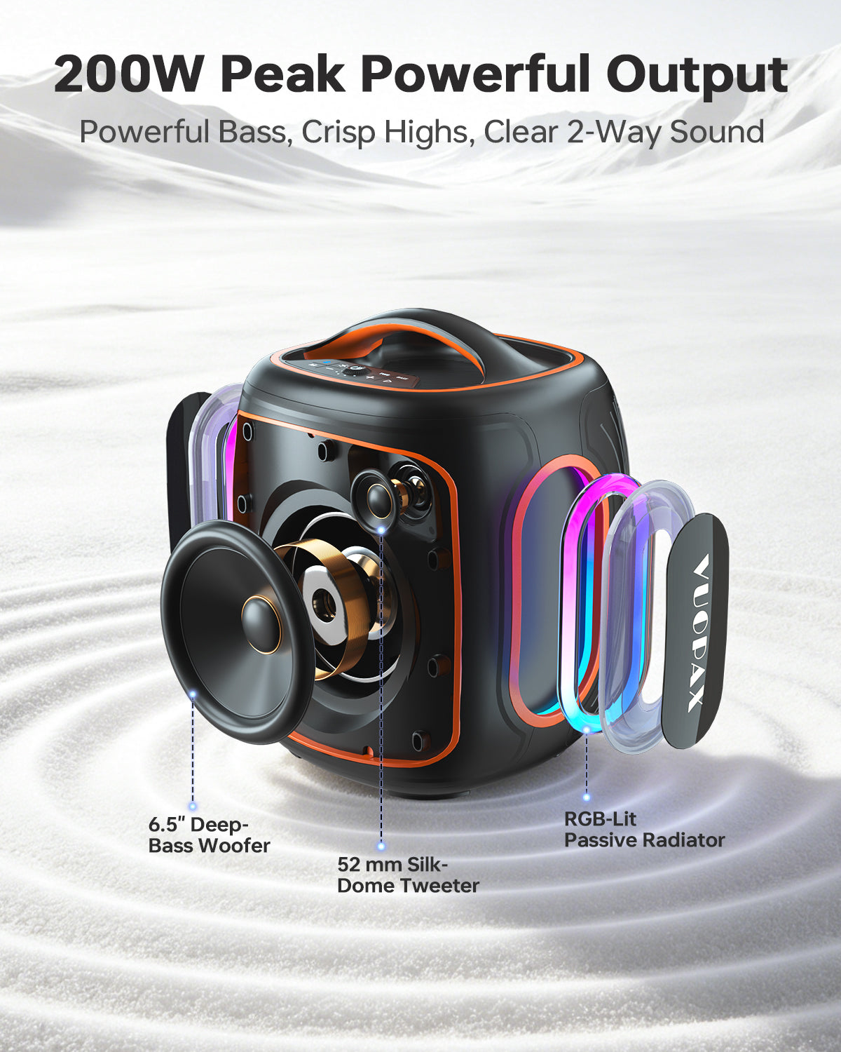 Portable Bluetooth Speaker Wireless,200W Peak Loud Super Deep Bass 6.5" Woofer Outdoor Speaker W/ 18000mAh 24H, BT5.4, IP65 Waterproof, RGB Lights, TWS,Party for Camping, Beach,Work,BBQ