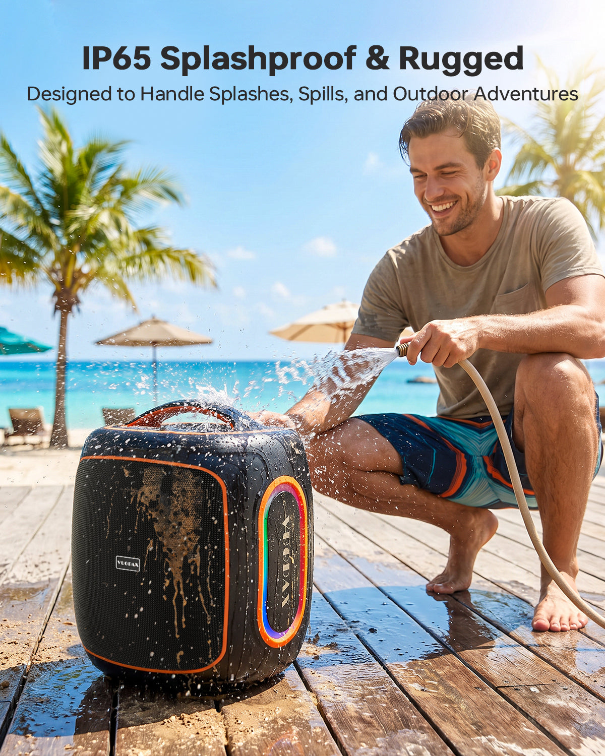 Portable Bluetooth Speaker Wireless,200W Peak Loud Super Deep Bass 6.5" Woofer Outdoor Speaker W/ 18000mAh 24H, BT5.4, IP65 Waterproof, RGB Lights, TWS,Party for Camping, Beach,Work,BBQ