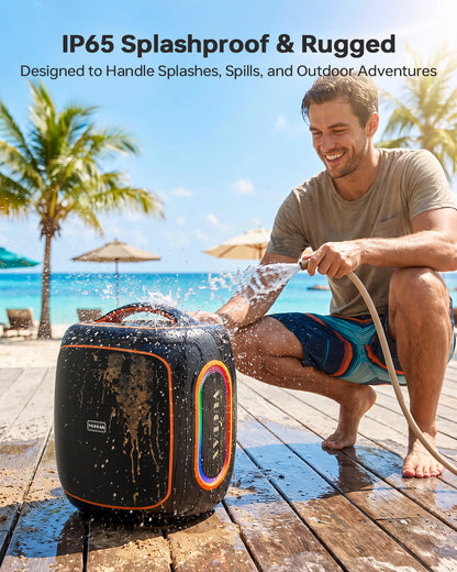 Portable Bluetooth Speaker Wireless,200W Peak Loud Super Deep Bass 6.5" Woofer Outdoor Speaker W/ 18000mAh 24H, BT5.4, IP65 Waterproof, RGB Lights, TWS,Party for Camping, Beach,Work,BBQ