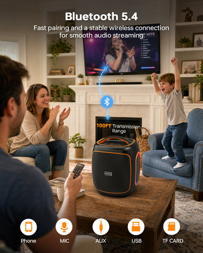 Portable Bluetooth Speaker Wireless,200W Peak Loud Super Deep Bass 6.5" Woofer Outdoor Speaker W/ 18000mAh 24H, BT5.4, IP65 Waterproof, RGB Lights, TWS,Party for Camping, Beach,Work,BBQ