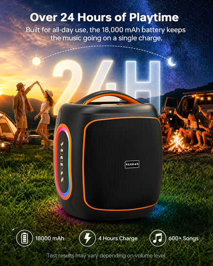 Portable Bluetooth Speaker Wireless,200W Peak Loud Super Deep Bass 6.5" Woofer Outdoor Speaker W/ 18000mAh 24H, BT5.4, IP65 Waterproof, RGB Lights, TWS,Party for Camping, Beach,Work,BBQ