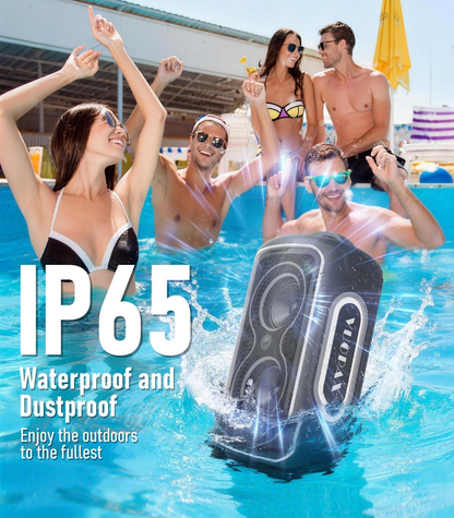 B72  portable Bluetooth speaker features party lights, dual subwoofers, IP65 water resistance, and wireless Bluetooth 5.4